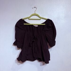 Impressions Black Short Puff Sleeve Poet Blouse Sz M